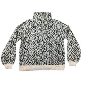 LOFT Sweater Women's Medium Leopard Animal Print Soft Stretch 1/4 Zip Pullover